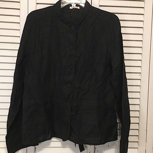 Eileen Fisher 100% Irish Linen Long Sleeve Blk Top